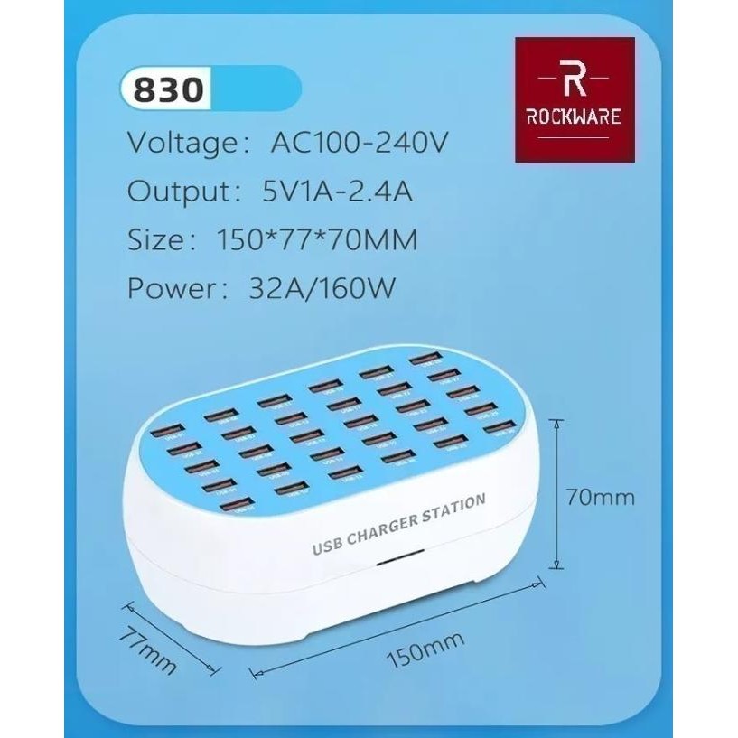 ROCKWARE 830 - 30-Port USB Wall Smart Charging Station 160W MAX Terlaris