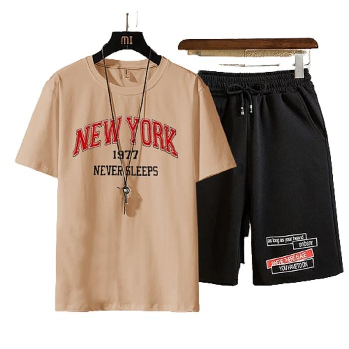 Cod-Setelan Pria Keren Size ML,Xl Setelan Pakaian Pria Distro Set.Newyork- Mentomen Celana Pendek