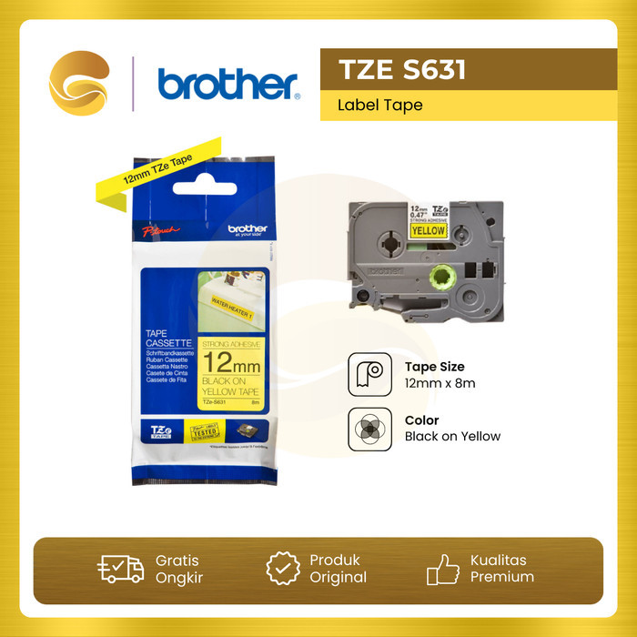 

Sale Brother Label Tape Tze S631 Strong Adhessive 12Mm Black On Yellow