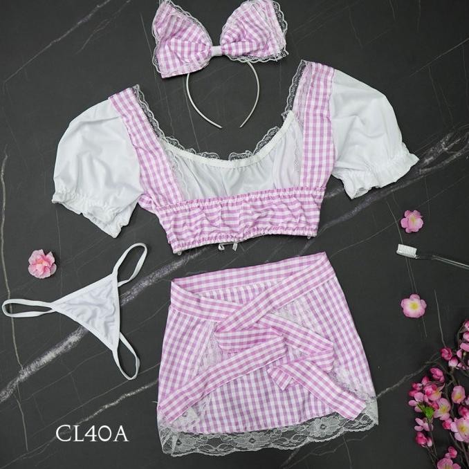 

Set Kostum Pelayan Sexy Lingerie Costume Cosplay Cute Maid Pink Cl40A Original
