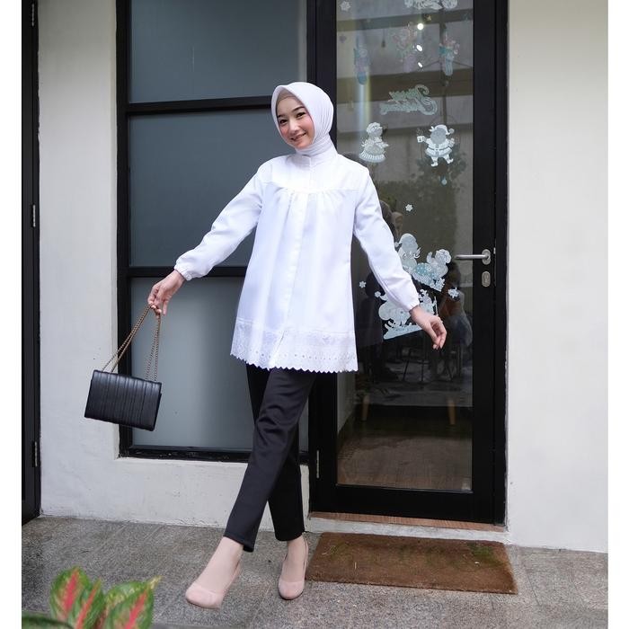 Lyra Blouse Atasan Baju Putih Wanita Muslim Kerja Bordir