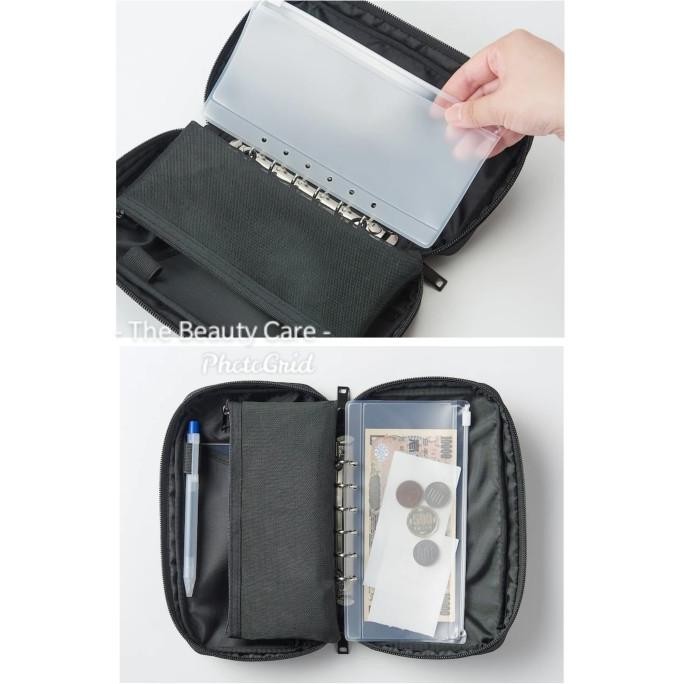 Muji Japan Passport Case with mesh and zip pouch Travel currency dompe