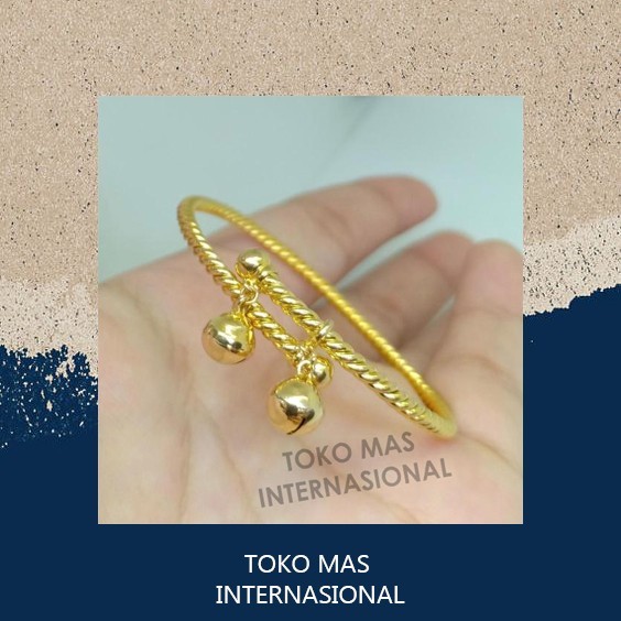 Gelang Emas Bayi Tambang Dan Bel 3 Gram Kadar 70%