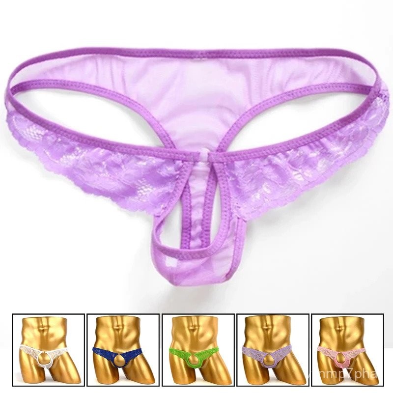 new style Mens Open Crotch Underwear Sexy Man Lace G-String Sex Toys Lovers Gay Men Thongs Panties B