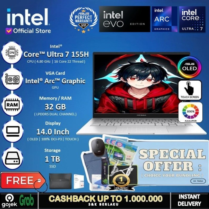 Asus Zenbook 14 Oled Touch - Core Ultra 7 155H 32Gb 1Tb 14" 3K 120Hz