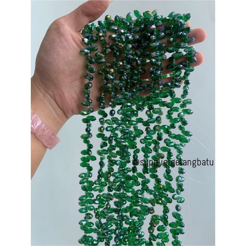 KRISTAL CEKO TETES AIR MATA 6MM hijau DARK GREEN QUARTZ LUBANG SAMPING