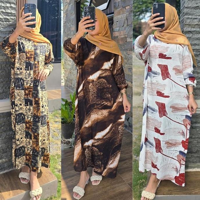 baru alaghnia gamis daster motif kekinian tangan karet ld 120 katun rayon santai lembut muslim mewah