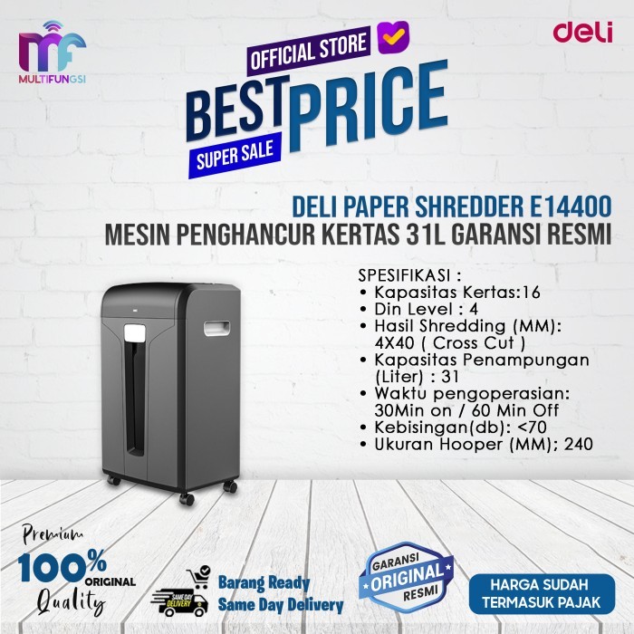 

TERBARU! Deli Paper Shredder E14400 Mesin Penghancur Kertas 31L Garansi Resmi