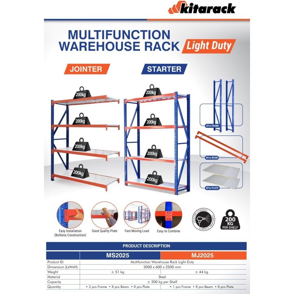 

KITARACK MJ2025 RED JOINTER TINGGI 2,5M RACK GUDANG 4 SUSUN