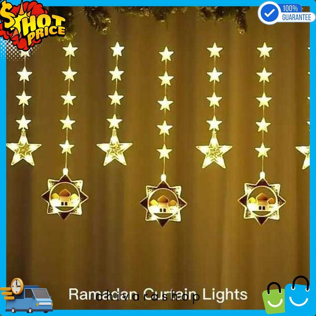 3 Meter Lampu Tirai Bentuk Bintang Masjid Dekorasi Ramadhan / Lampu Tirai Menggantung Diskon