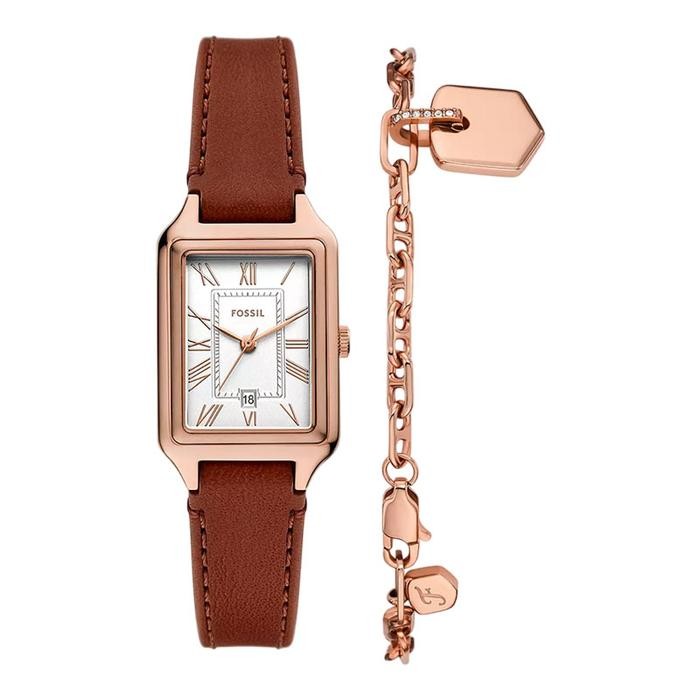 BERGARANSI Jam Tangan Wanita Fossil Raquel ES5377SET Ladies White Dial Brown Leather Strap +