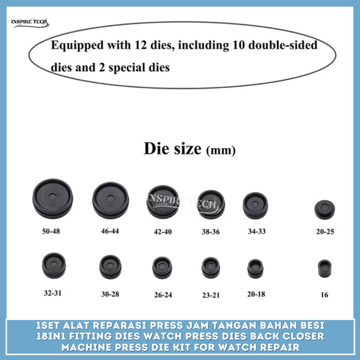 BERKUALITAS 1 set Alat Reparasi PRESS JAM TANGAN BAHAN BESI 18 IN 1 Fitting Watch Press Back Closer