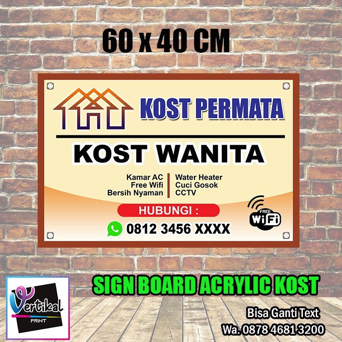 

Sign Board Acrylic Akrilik 3mm Terima Kost 60x40cm + Pen/Baut Iklan
