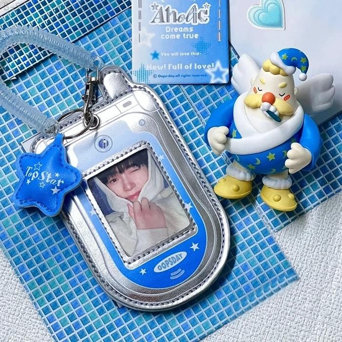 

Y2K Style Leather Flip Phone Shape Kpop Photocards Holder Keychain Accessories Photo Card Holder Bag