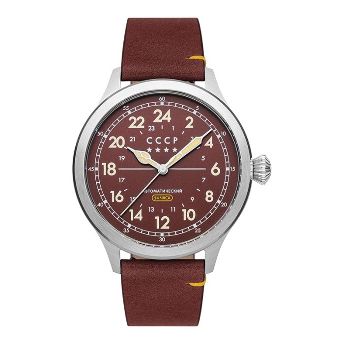 Jam Tangan Pria CCCP Chklov CP-7079-01 Automatic Brown Dial Leather Strap