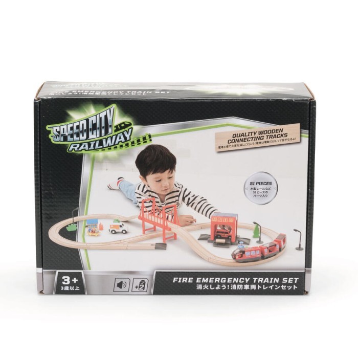 

Speed City Railway Fire Emergency Wooden Motorize Train Set