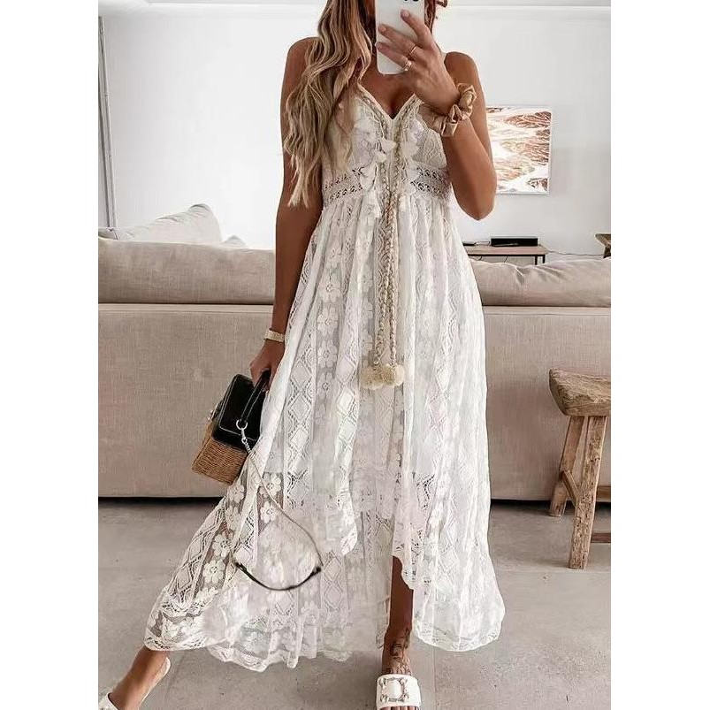 white bohemian dress wanita import premium / korean summer boho dress