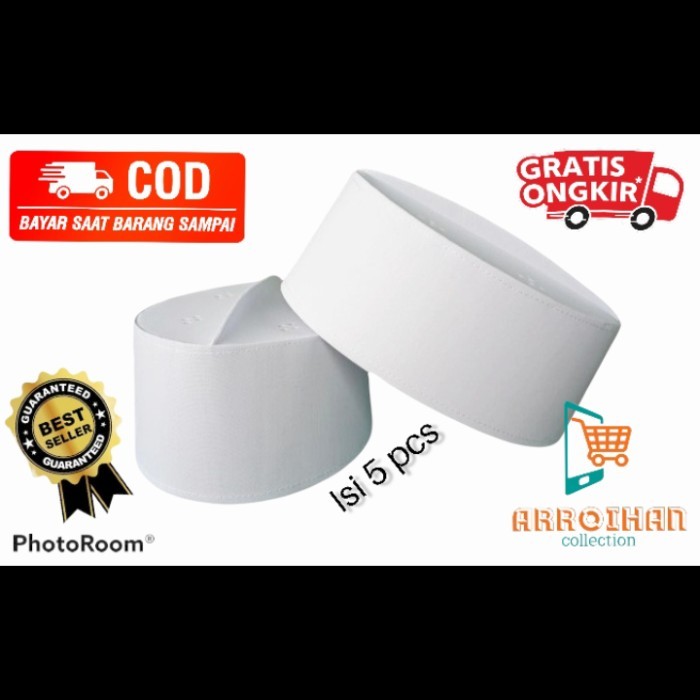 peci putih Asagofah kain keras pecihabib kopiah haji putih 5 pcs