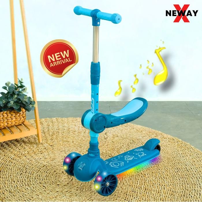 terbaru  scooter mainan anak antariksa 2 in 1 skuter lipat roda tiga otoped lampu musik rem