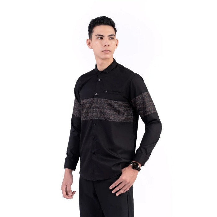 Fadkhera Black Series Baju Koko Pria Dewasa Kemeja Kemko Lengan Panjang Santri Pondok Kuliah Samase