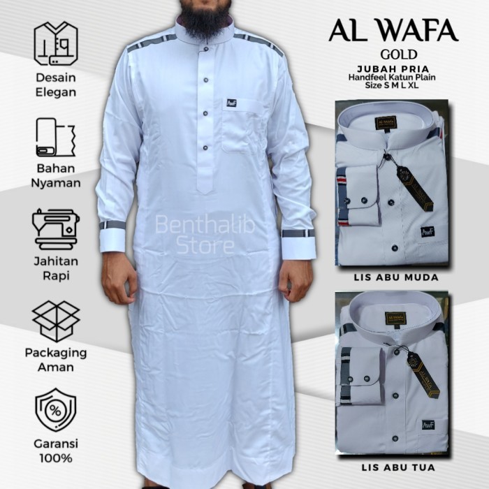 Gamis Pria Al Wafa Gold Slimfit Lengan Manset Atau Kancing Warna Putih {TerlarisBest Seller}