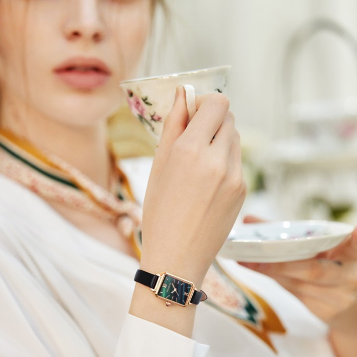 REBIRTH JAM TANGAN WANITA TALI KULIT BISNIS WANITA JAM TANGAN+GELANG