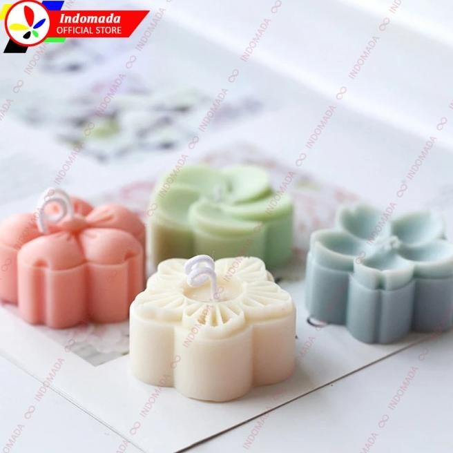 INDOMADA CETAKAN SILIKON SABUN PUDING JELLY KUE BULAT BESAR 4 BUNGA SAKURA 6.1 X 6.1 X 2.3 CM COKLAT