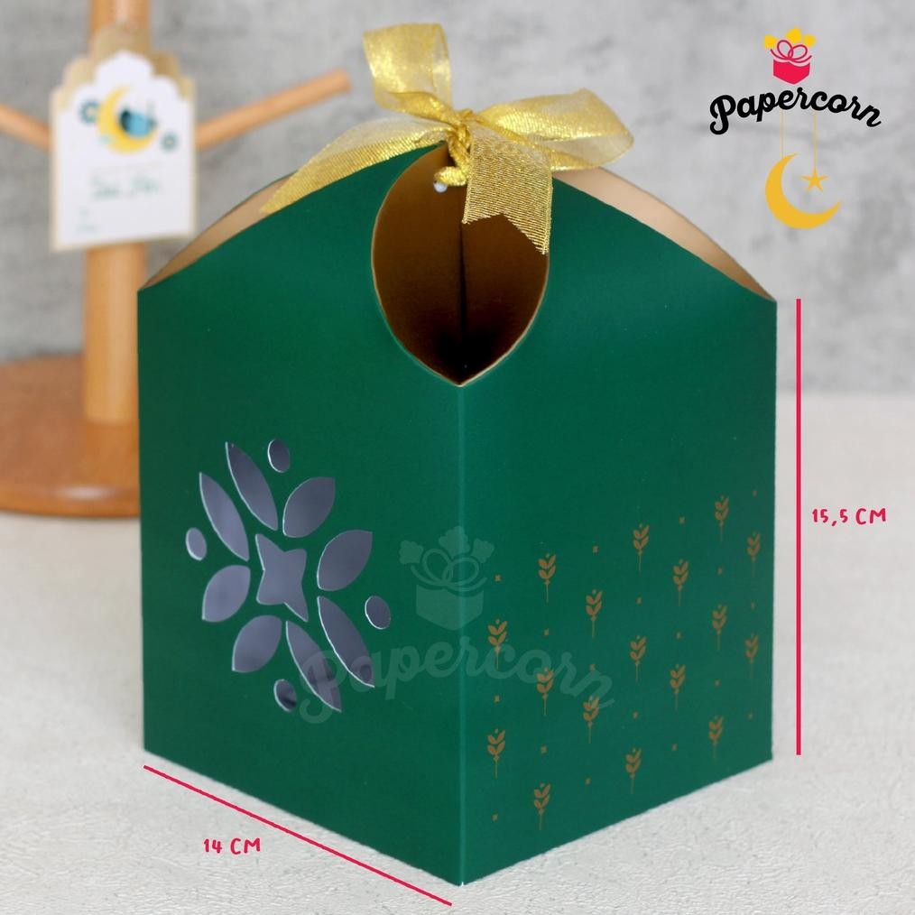 

10 pcs Box hampers Lebaran Muat 2 Toples Biggy 500 gr - Kubah Hijau Tua 14x14x15 cm (ISI 10 pcs)