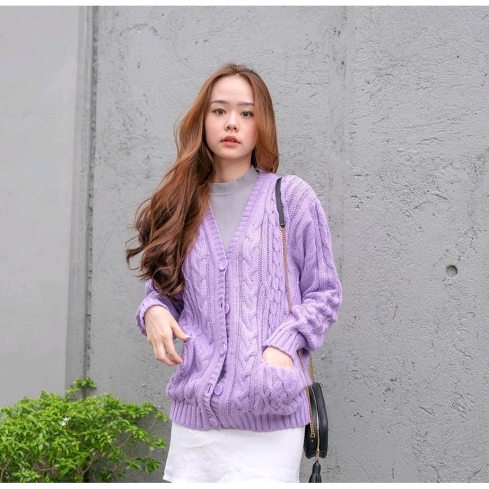 CABLE CARDY KARDIGAN RAJUT KEPANG JUMBO WANITA PANJANG -CARDIGAN TEBAL