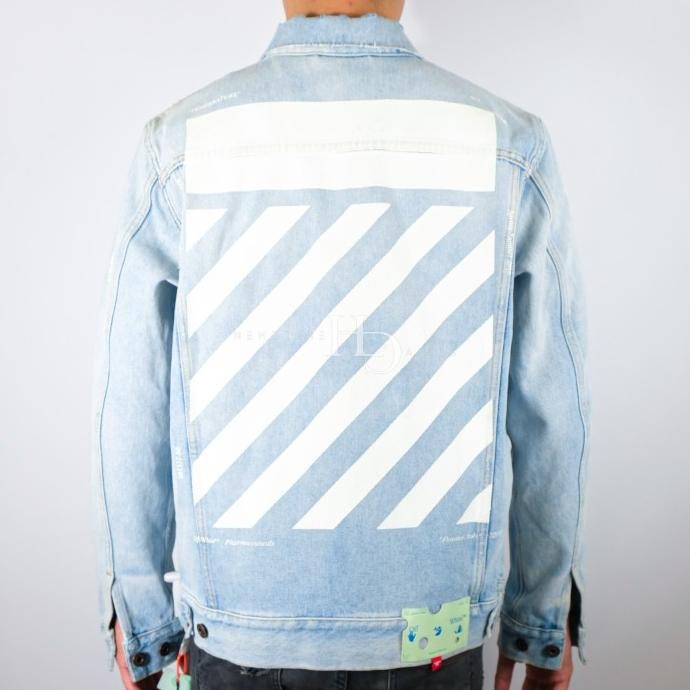 Grosir Ow Ss22 Diag Tab Slim Denim Jacket Bleach Blue 100% Authentic