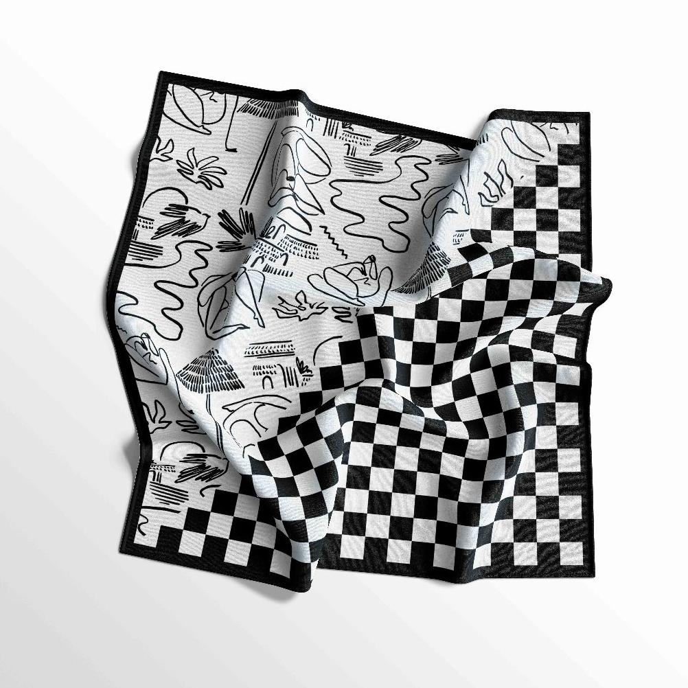 Capital - Syal Bandana Motif Catur Abstrak - Slayer Multifungsi - Aksesoris Fashion Skena Style