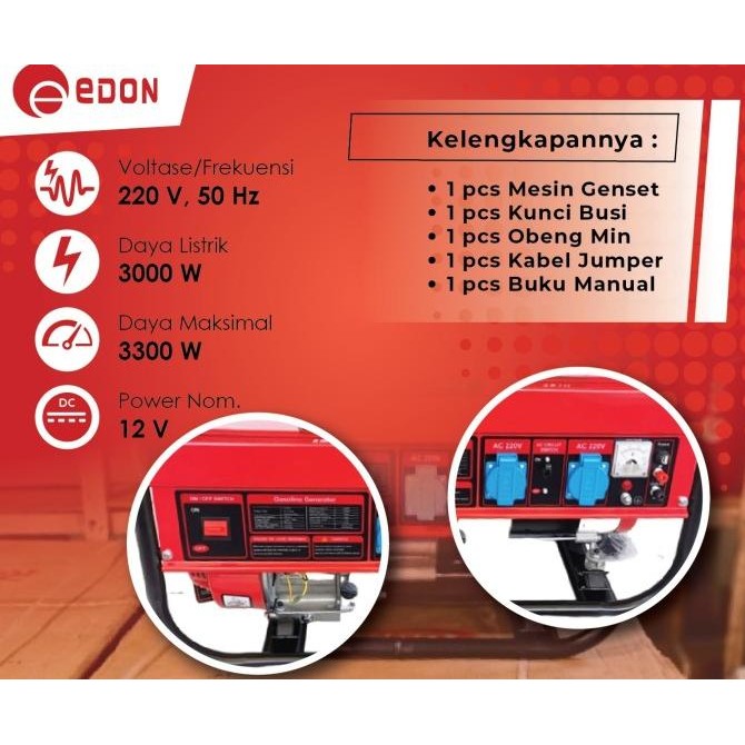 Genset 3000 max 3300 watt EDON PT 3300 Genset bensin Edon / izumi