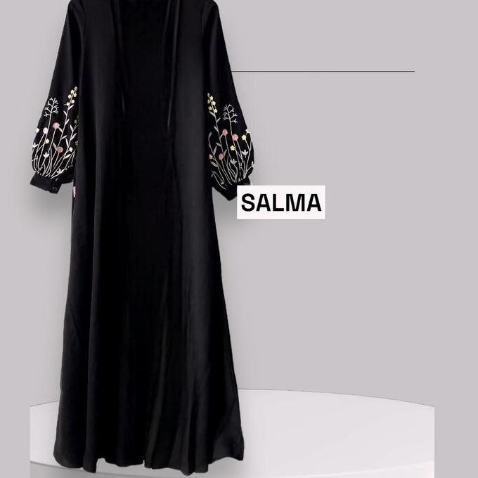 Abaya Salma Dewasa Bordir Bunga Muslim Wanita Gamis Hitam Terlaris