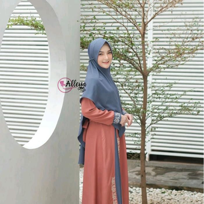 Gamis Dewasa Bordil Nusaibah Set Hijab Alleya Style Muslim Bordir