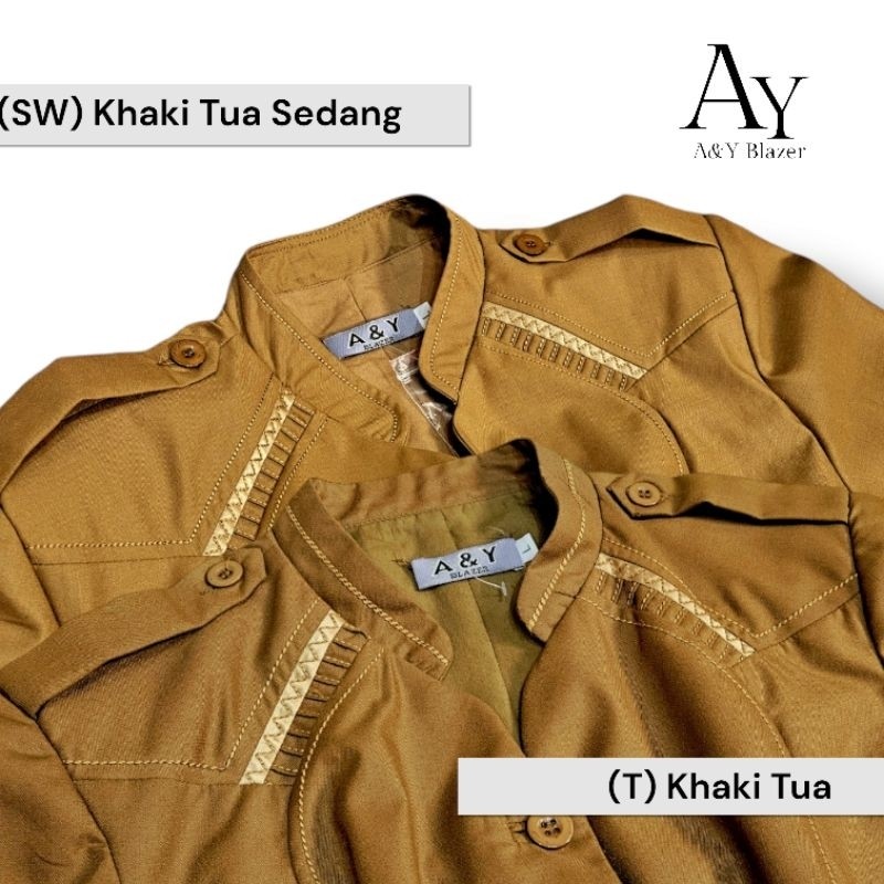 CUCI GUDANG [01] A&Y Blazer Baju Seragam PDH Guru / PNS Wanita Warna Khaki Tua & Khaki Muda BAHAN
