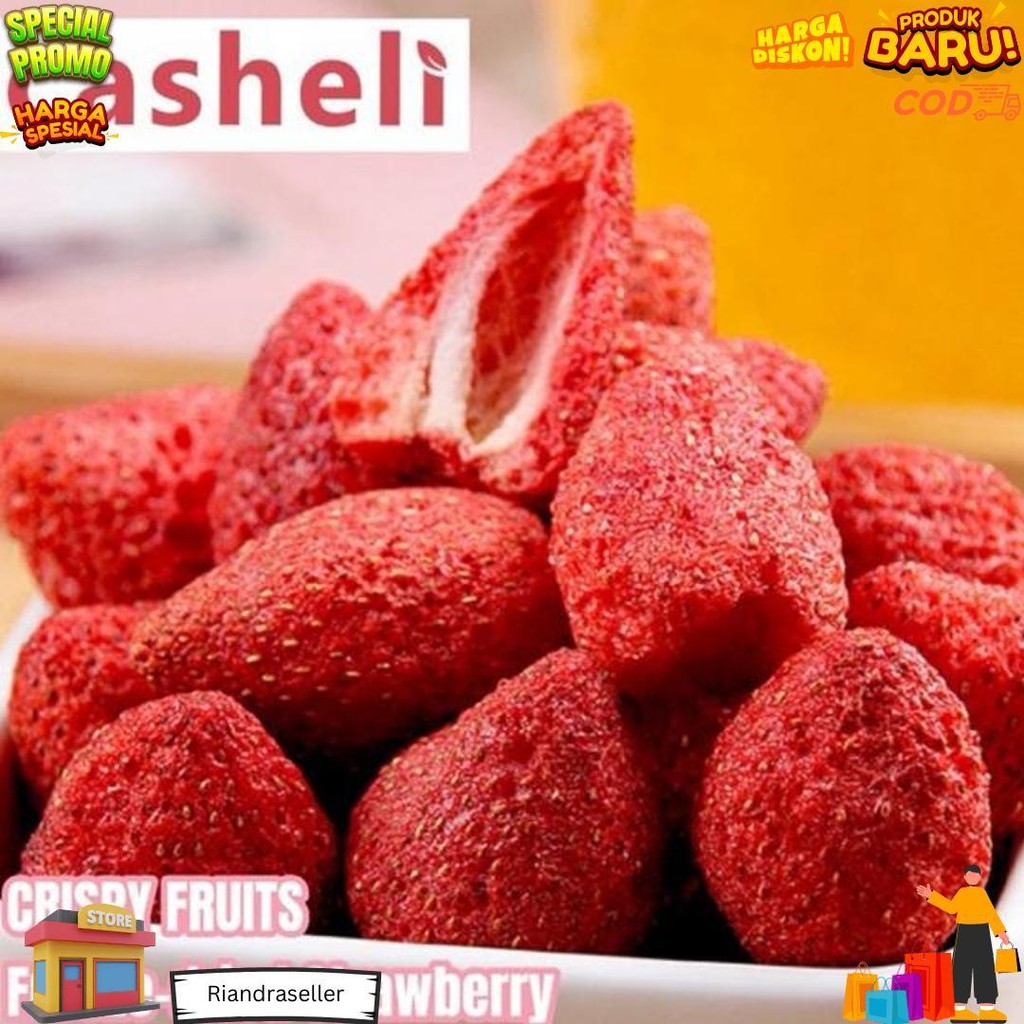 

Casheli Strawberry Kering Freeze Dried Utuh Premium Fresh Baru Crispy Original Sweet Taste D Termurah