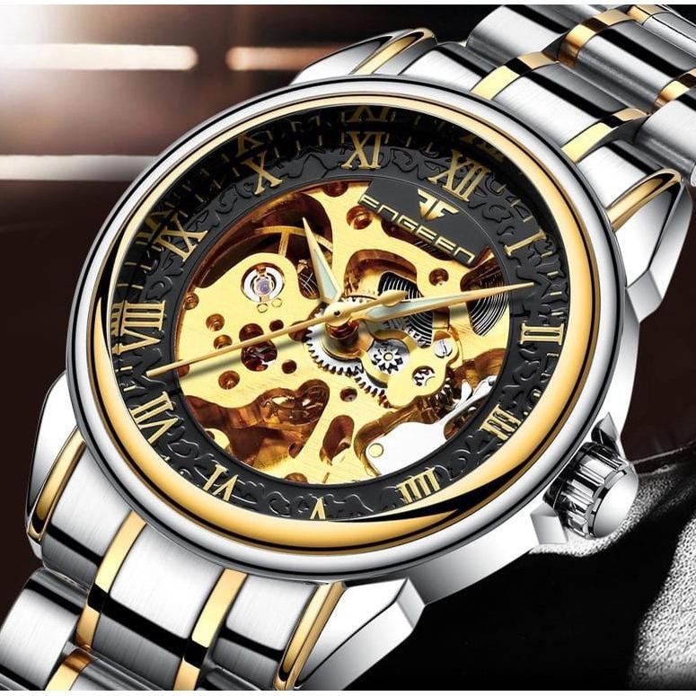 et-98 FNGEEN 8866 Mekanik Otomatis Jam Tangan Pria Luxury Stainless Steel Original Anti Air Automati