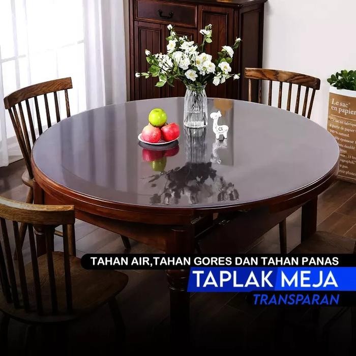 Decardecor - Taplak Mika Meja Bulat Bening 50-130cm, Ketebalan 0.7mm, Anti-Susut & Tahan Gores