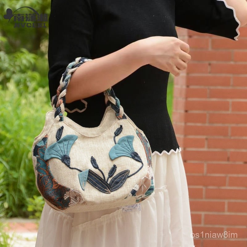 Tas Kanvas Katun Linen Wanita Tas Tangan Ringan Bergaya Tas Elegan