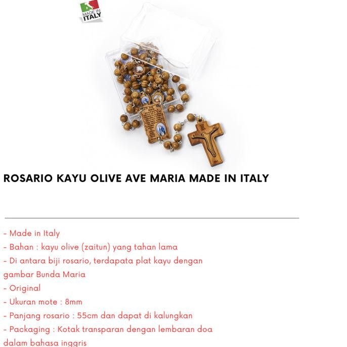 best produk] Rosario Kayu Olive Salus Populi Romani Bulat Benediktus Maria Medali Made in Italy Akse