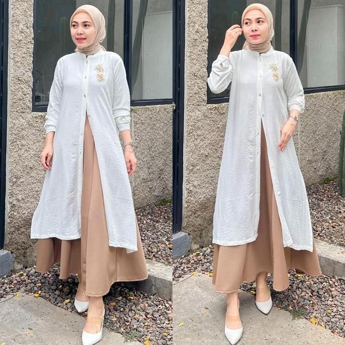 ALIKA LONG TUNIC | Tunik Rayon Crinkle | Panjang polos murahh | Muslim Airflow Wanita | Tunik Lebara