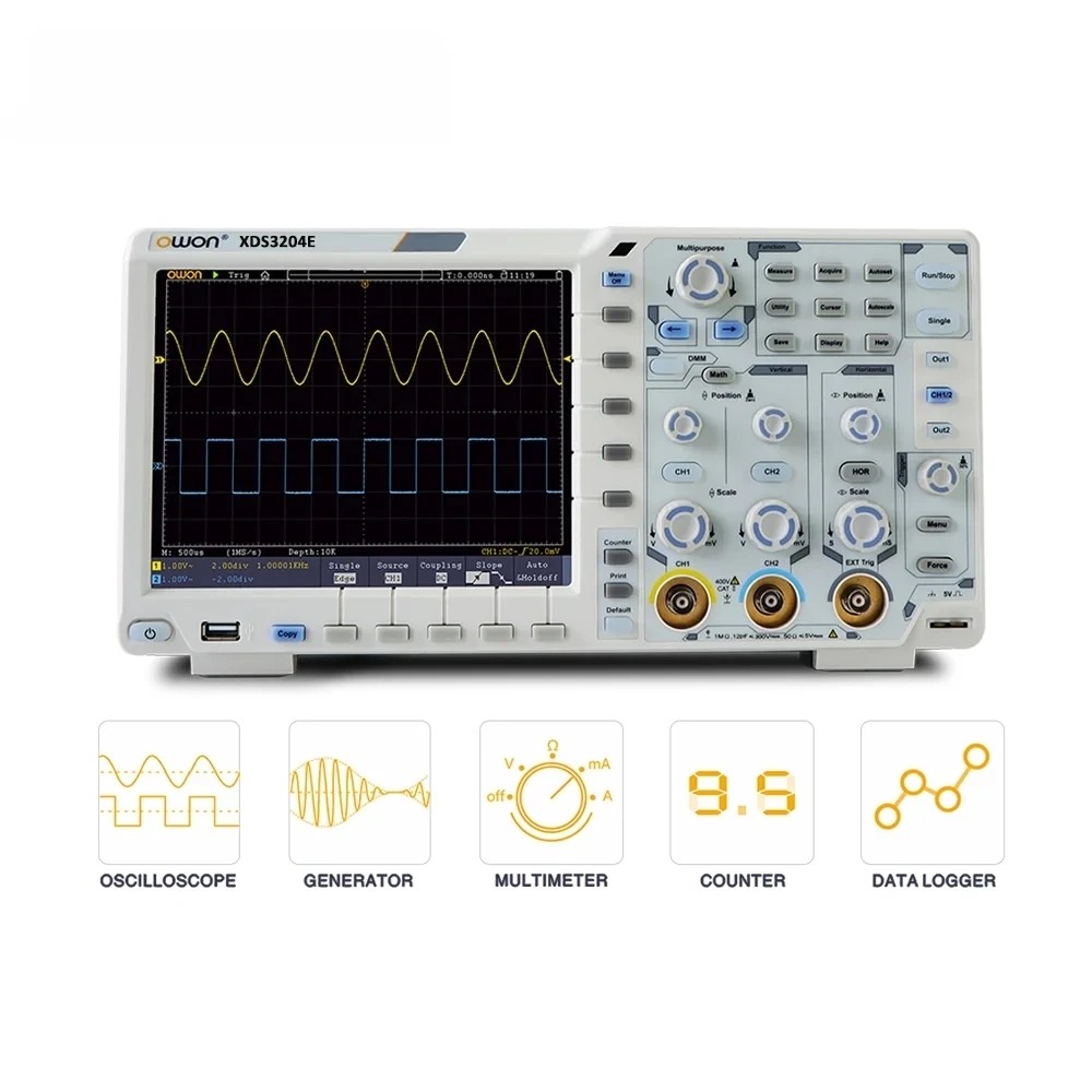 TOKOBATAKL XDS3204E 4CH Bench Digital Oscilloscope 8 bits 200MHz 1GS/s 70000wfms/s 40M Record 8" inc