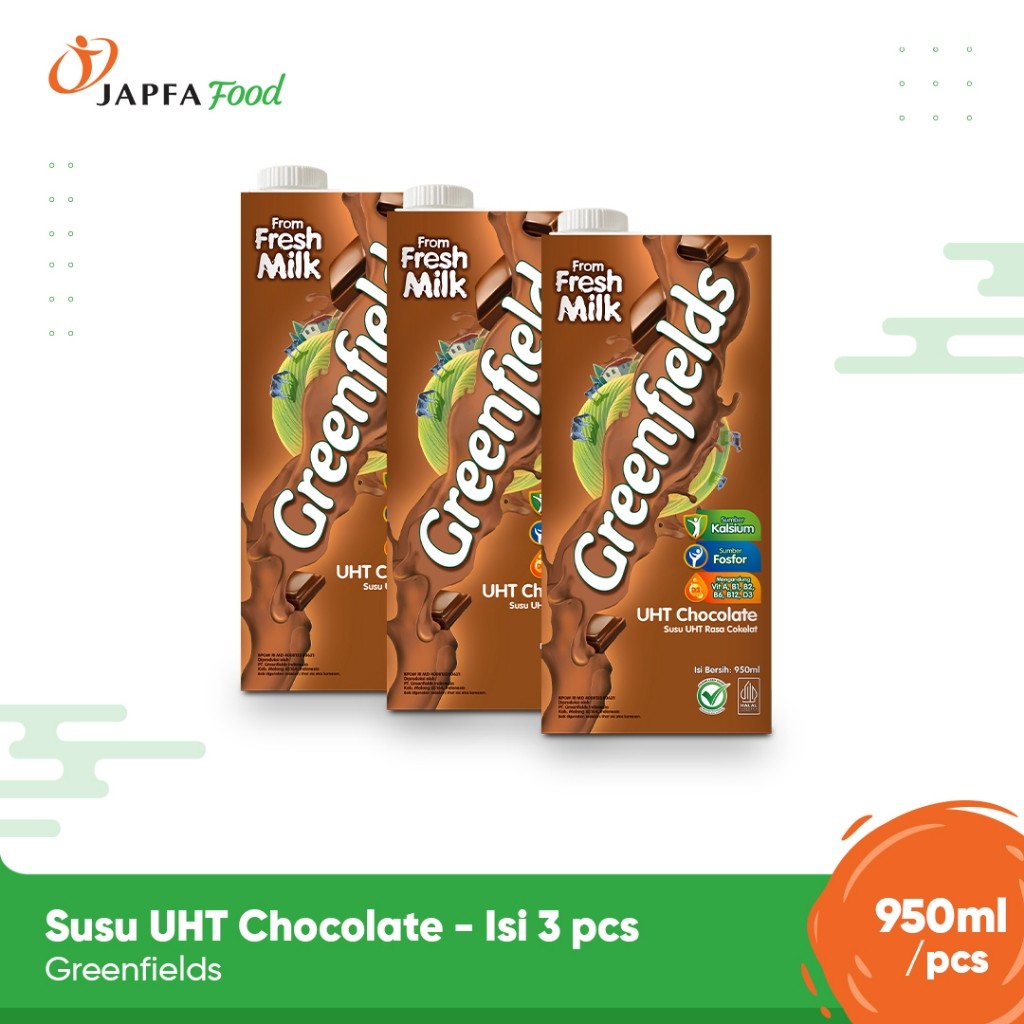 

Greenfields Susu UHT Chocolate 950ml - Paket isi 3 - 100% Fresh Milk dari Greenfields Farm