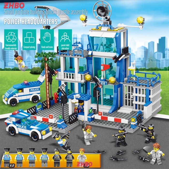 1256Pcs Kantor Polisi Kota SWAT Minifigures Puzzle Mainan Balok Bangun