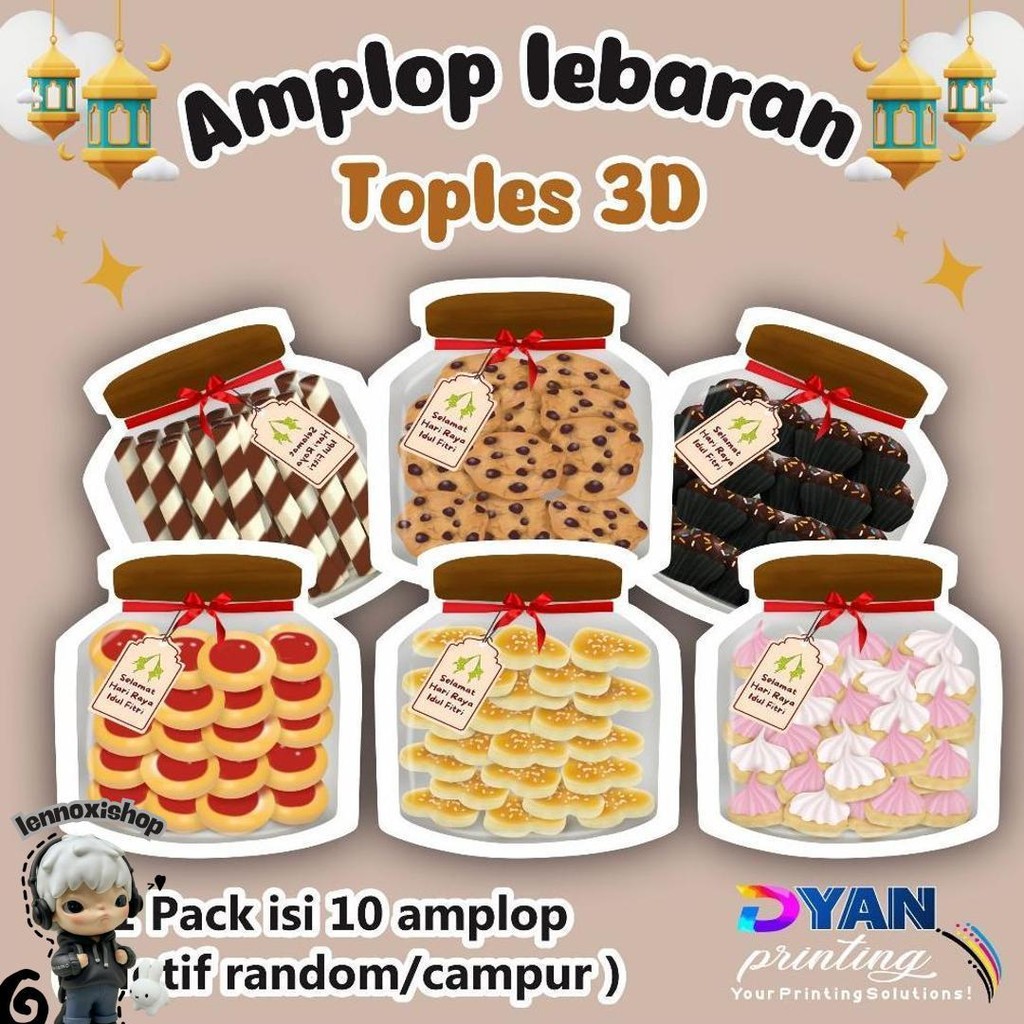 

1 Pack Isi 10 Amplop Lebaran Bentuk Toples Kue 3D Viral Murah