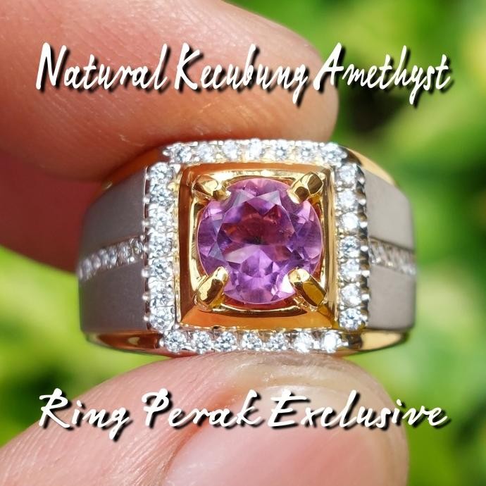 Cincin Batu Amethyst Asli Natural Kecubung Ungu Ring Perak Silver Pria