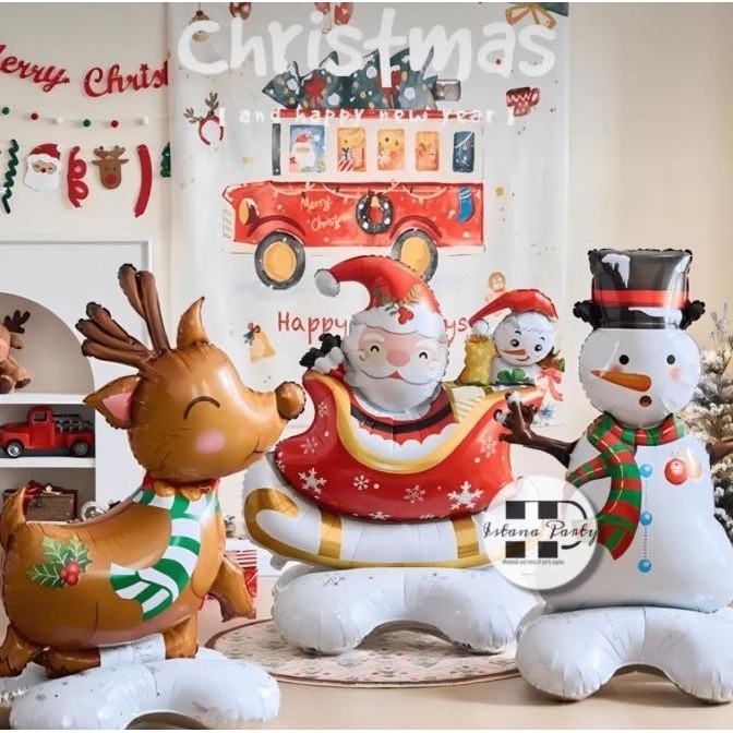 

siap kirim] Balon Foil Standing Christmas / Balon Natal 4D Big Size - Santa 4D
