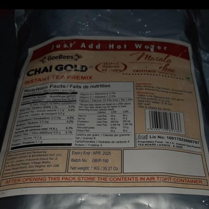 populer] CHAI GOLD INSTANT TEA PREMIX MASALA GEEBEES 500G (Sweteened) / Rasa Kapulaga