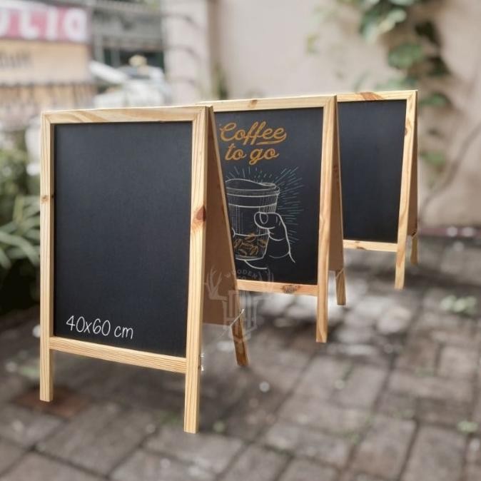 

ser Papan Tulis Kapur Standing 2 Muka Blackboard Kayu Papan Menu Cafe KS