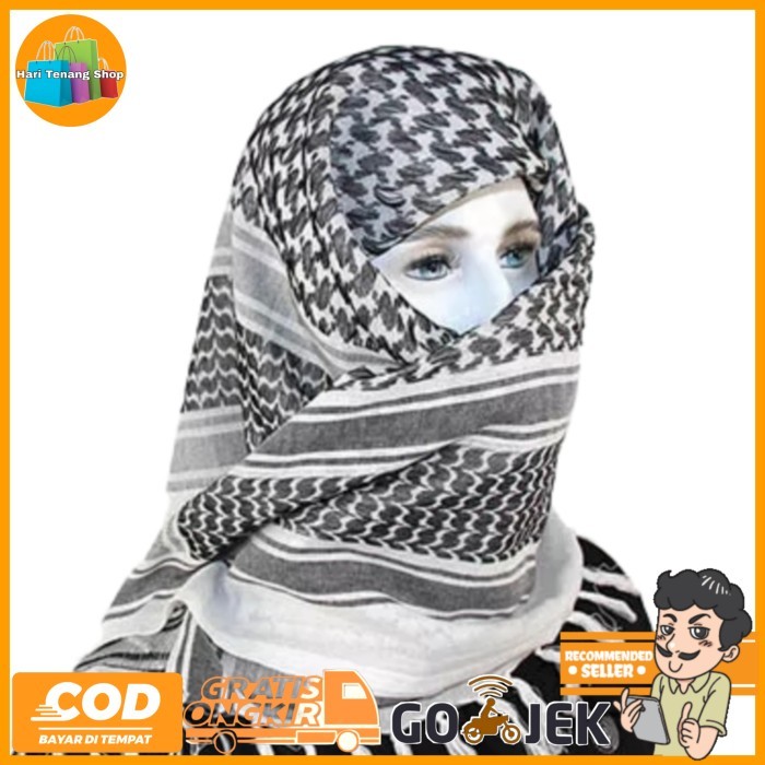 Sorban Sorban tactical/syal import/shemagh gurun pasir/syal umroh/syal - Putih halus arab panjang
